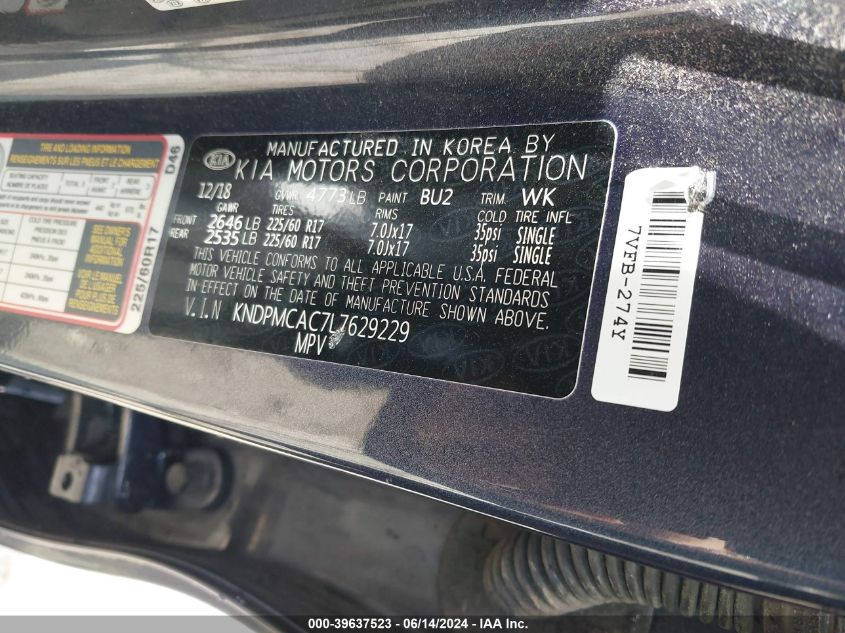 2020 Kia Sportage Lx VIN: KNDPMCAC7L7629229 Lot: 39637523