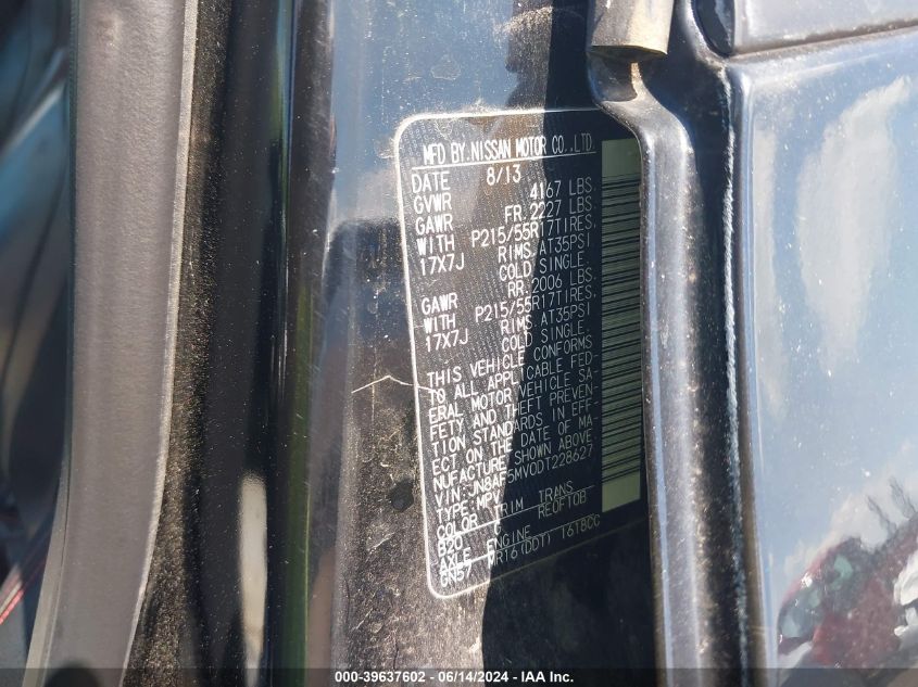 2013 Nissan Juke Sl VIN: JN8AF5MV0DT228627 Lot: 39637602