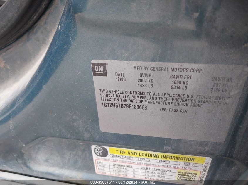 2009 Chevrolet Malibu Lt VIN: 1G1ZH57B79F183663 Lot: 39637611
