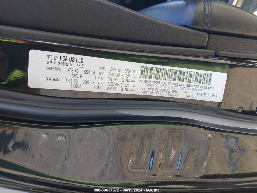 2015 Dodge Durango Limited VIN: 1C4RDJDG1FC837288 Lot: 39637672