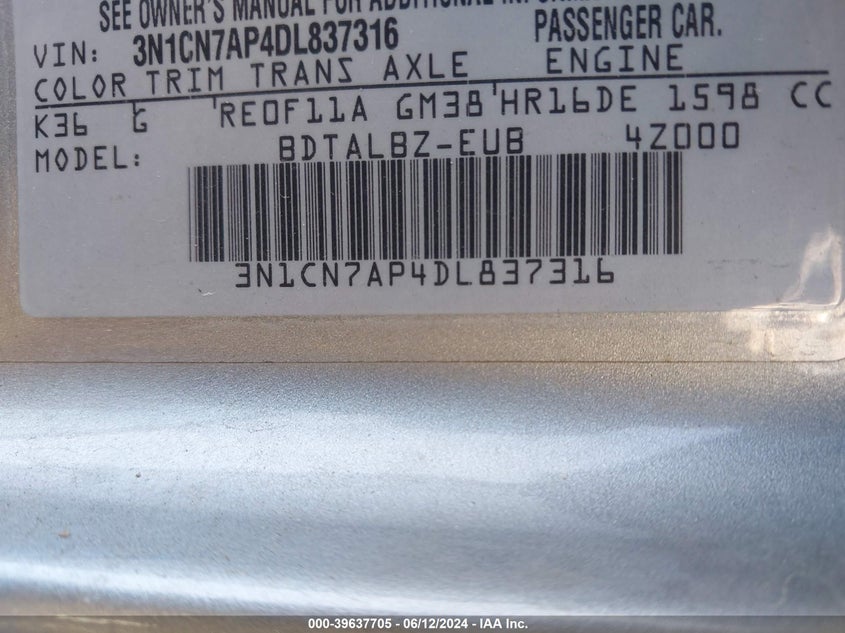 2013 NISSAN VERSA 1.6 SV - 3N1CN7AP4DL837316