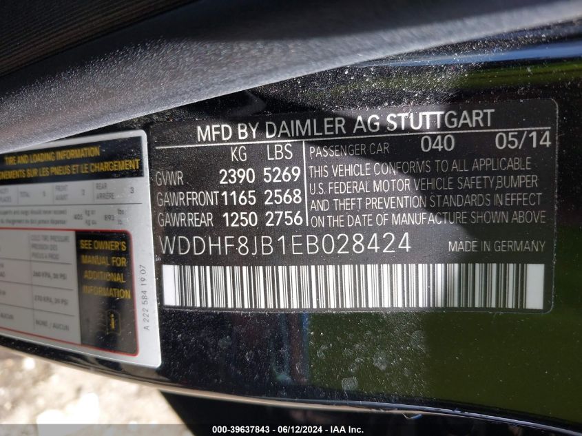 2014 Mercedes-Benz E 350 4Matic VIN: WDDHF8JB1EB028424 Lot: 39637843