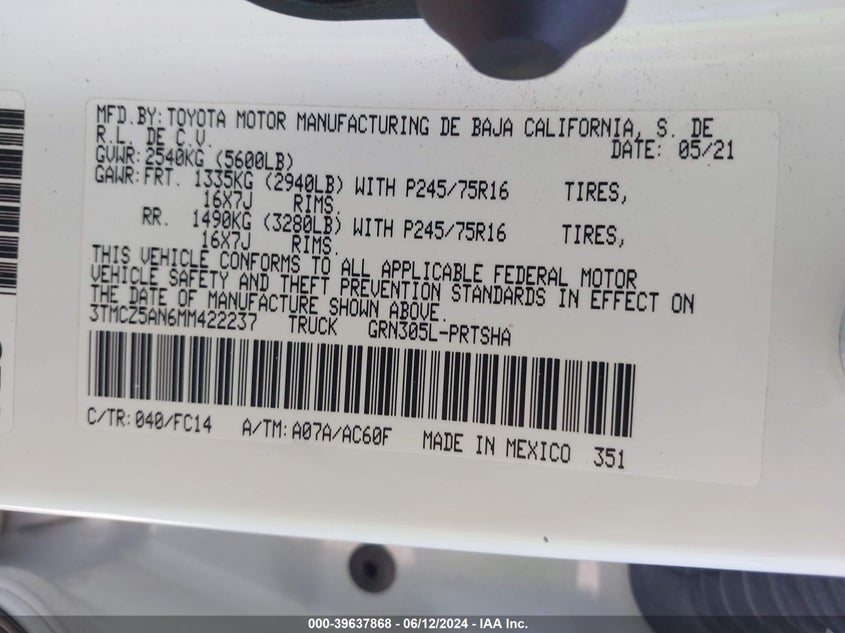 2021 TOYOTA TACOMA DOUBLE CAB/SR/SR5/TRD SPO - 3TMCZ5AN6MM422237