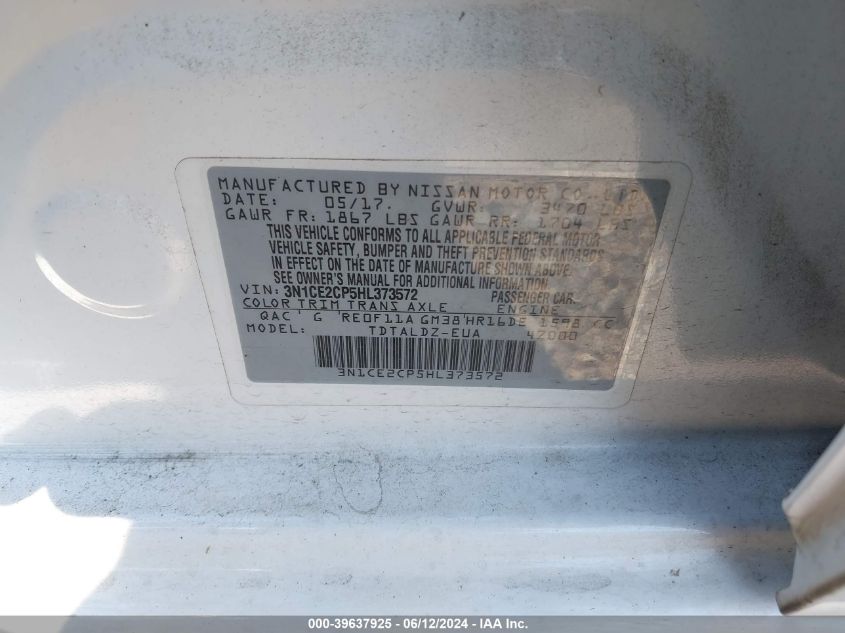 2017 Nissan Versa Note Sv VIN: 3N1CE2CP5HL373572 Lot: 39637925