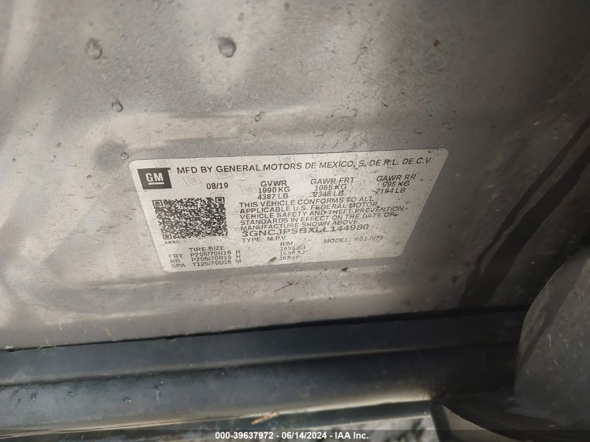 2020 Chevrolet Trax Awd Lt VIN: 3GNCJPSBXLL144980 Lot: 39637972