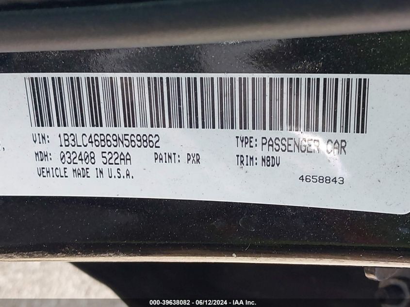 2009 Dodge Avenger Se/Sxt VIN: 1B3LC46B69N569862 Lot: 39638082