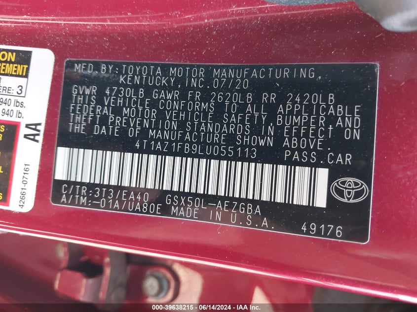 2020 TOYOTA AVALON XLE - 4T1AZ1FB9LU055113