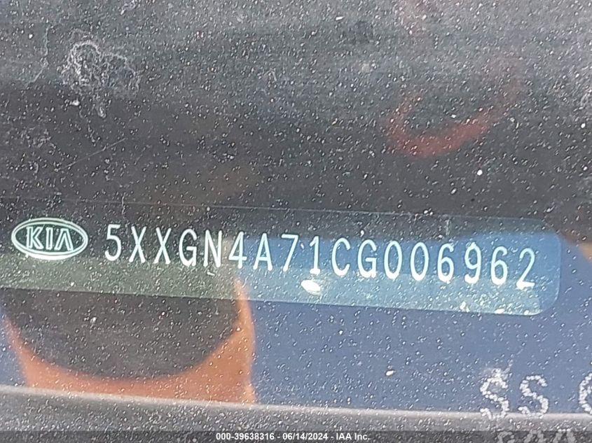2012 Kia Optima Ex VIN: 5XXGN4A71CD006962 Lot: 39638316