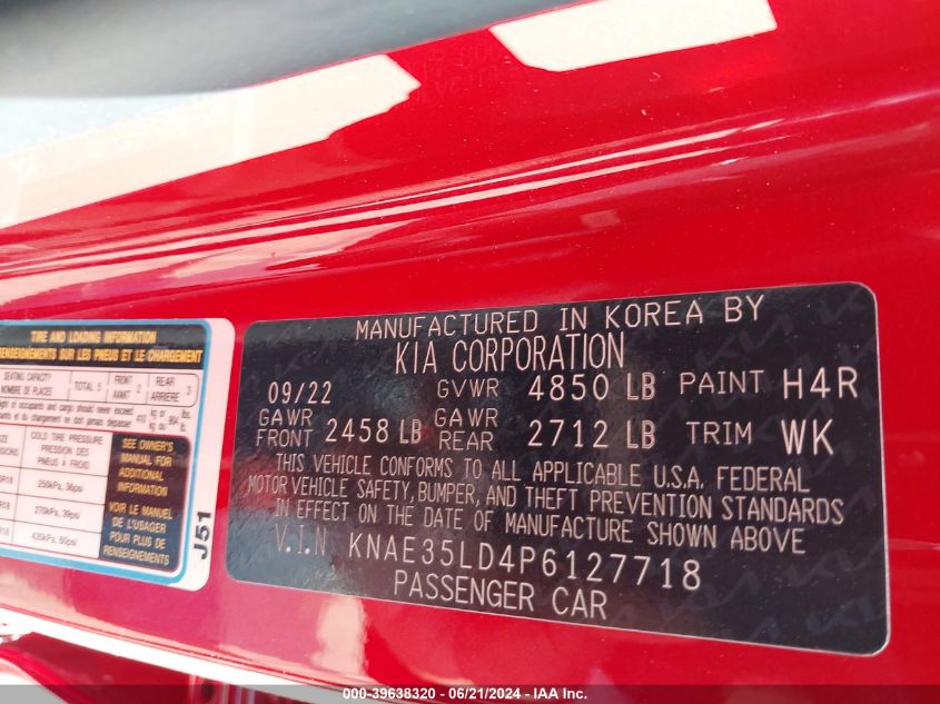 2023 Kia Stinger Gt-Line VIN: KNAE35LD4P6127718 Lot: 39638320