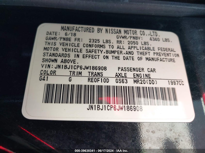 2018 Nissan Rogue Sport Sl VIN: JN1BJ1CP6JW186908 Lot: 39638341