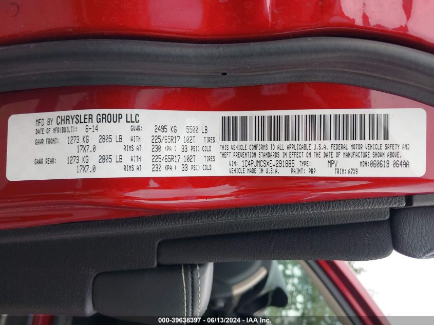 2014 Jeep Cherokee Latitude VIN: 1C4PJMCSXEW291885 Lot: 39638397