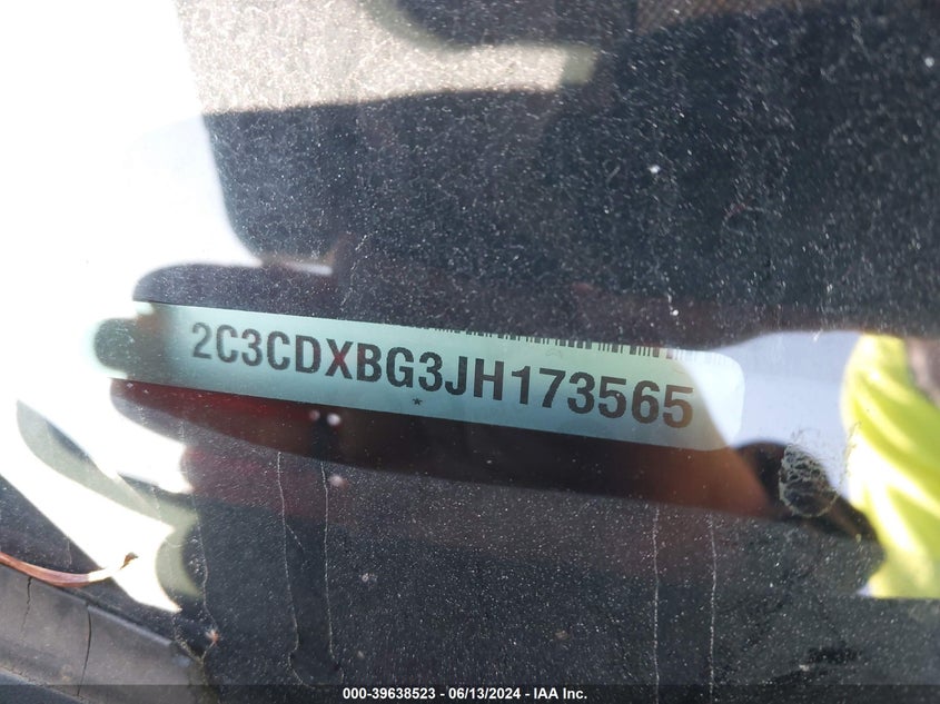 2018 Dodge Charger Sxt Rwd VIN: 2C3CDXBG3JH173565 Lot: 39638523