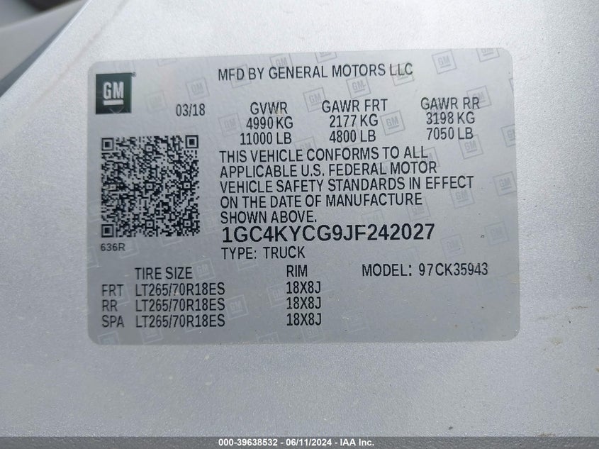 2018 Chevrolet Silverado 3500Hd Wt VIN: 1GC4KYCG9JF242027 Lot: 39638532