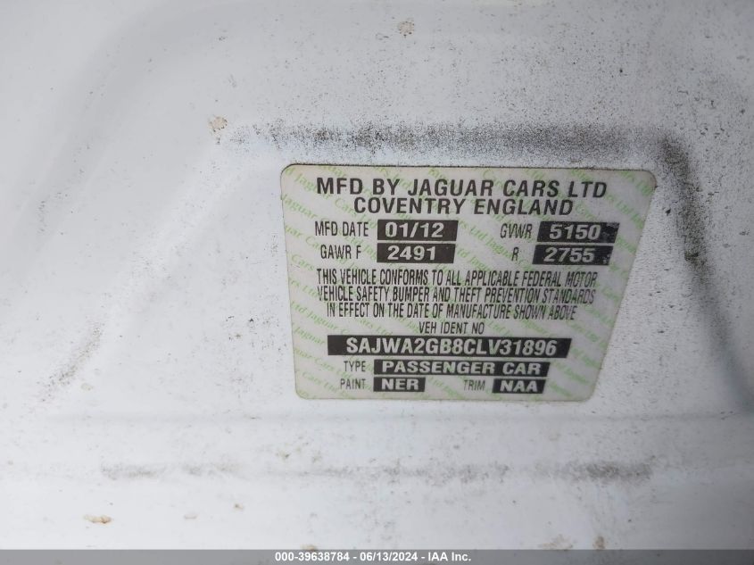 2012 Jaguar Xj Xjl Portfolio VIN: SAJWA2GB8CLV31896 Lot: 39638784