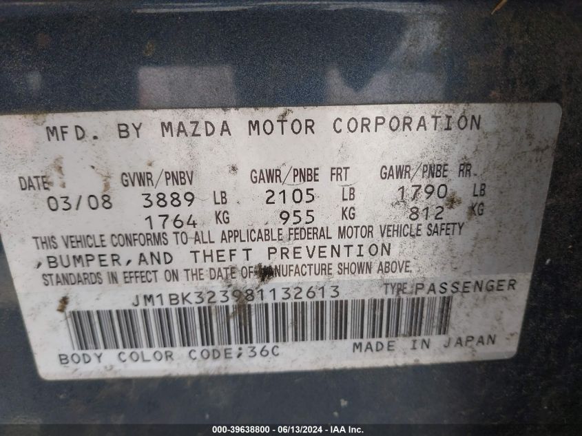 JM1BK323981132613 2008 Mazda Mazda3 S Grand Touring