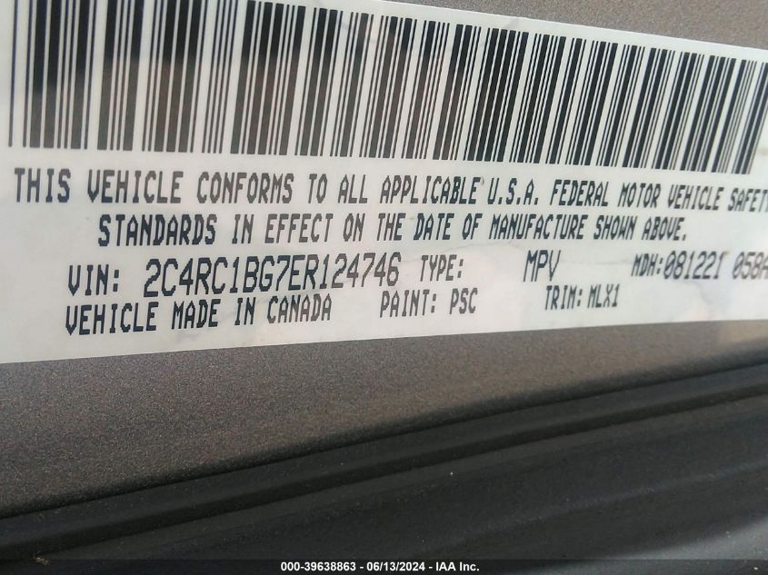 2014 Chrysler Town & Country Touring VIN: 2C4RC1BG7ER124746 Lot: 39638863