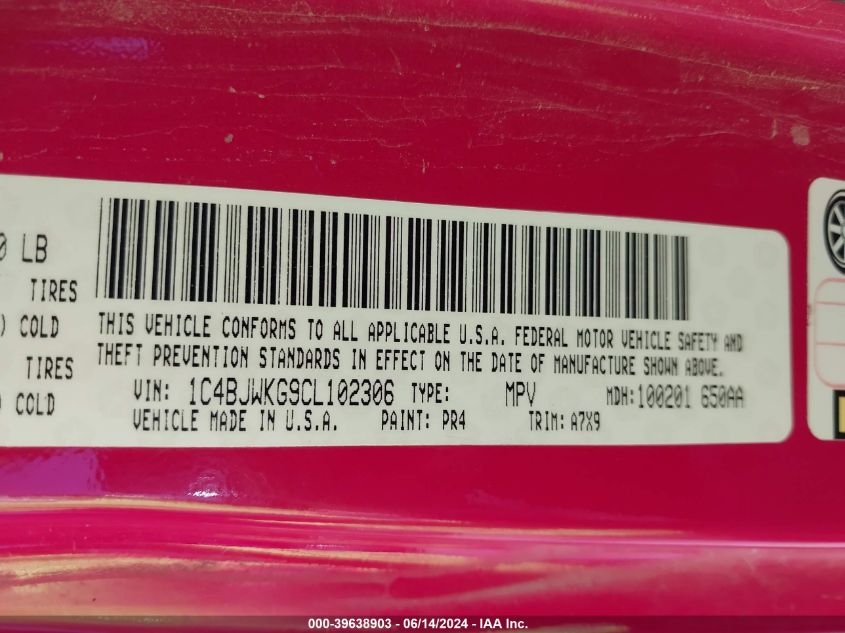 2012 Jeep Wrangler Unlimited Sport Rhd VIN: 1C4BJWKG9CL102306 Lot: 39638903