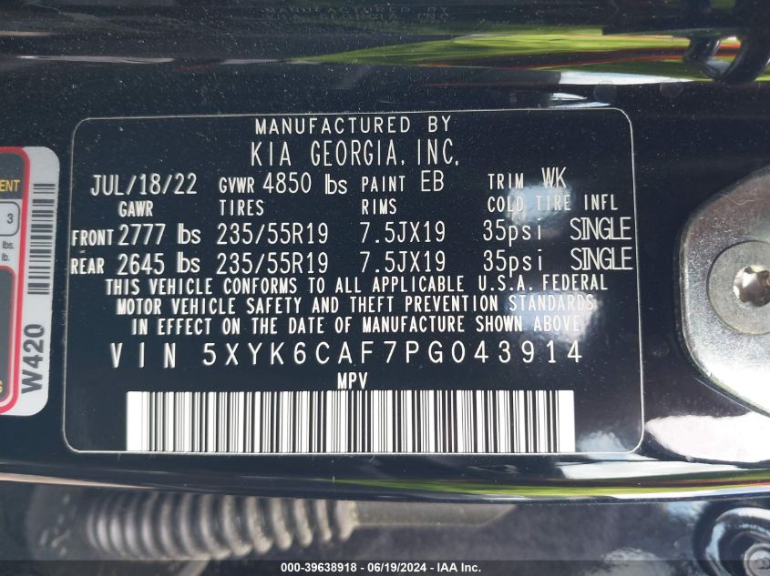 2023 Kia Sportage X-Line VIN: 5XYK6CAF7PG043914 Lot: 39638918