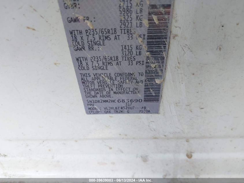 2017 Nissan Pathfinder S VIN: 5N1DR2MM2HC685690 Lot: 39639003