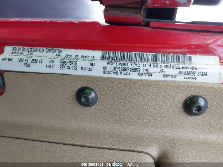 1999 Jeep Wrangler Sport VIN: 1J4FY19S6XP455833 Lot: 39639129