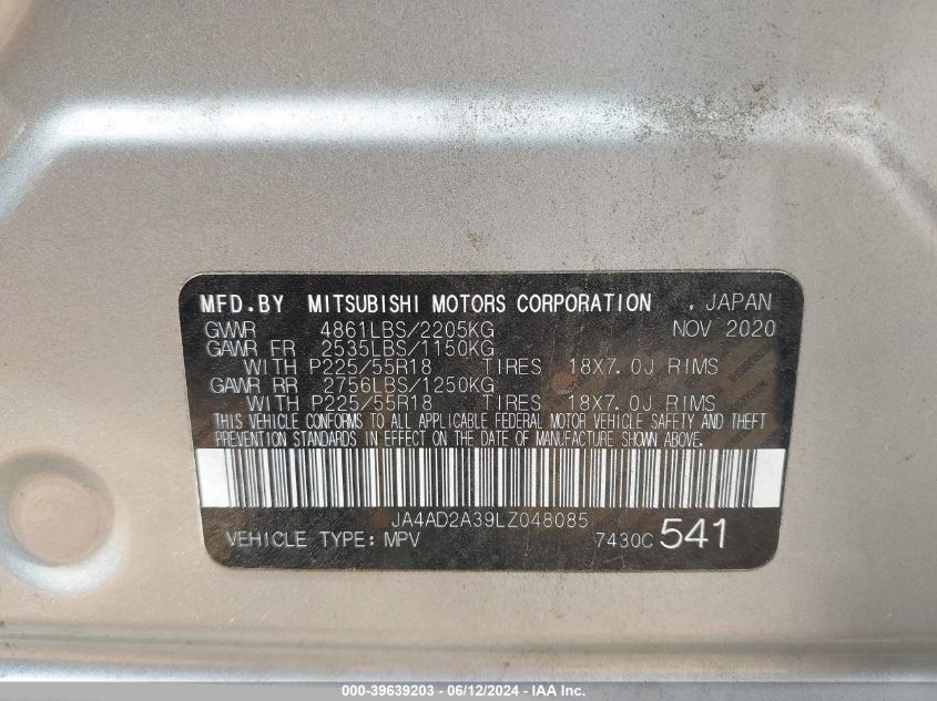 2020 Mitsubishi Outlander Es 2.4 VIN: JA4AD2A39LZ048085 Lot: 39639203