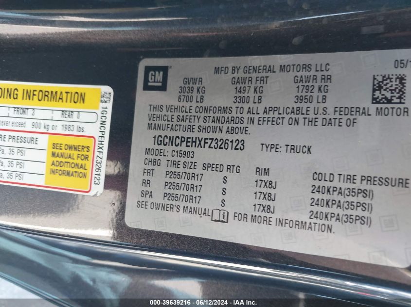 2015 CHEVROLET SILVERADO 1500 WT - 1GCNCPEHXFZ326123