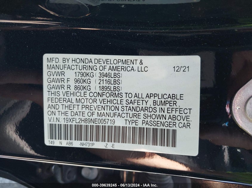 2022 HONDA CIVIC SPORT - 19XFL2H89NE005719