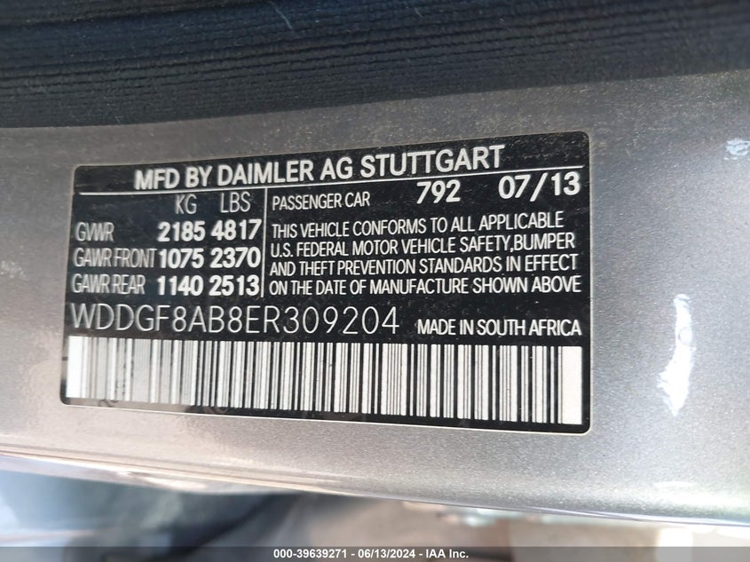 2014 Mercedes-Benz C 300 Luxury 4Matic/Sport 4Matic VIN: WDDGF8AB8ER309204 Lot: 39639271