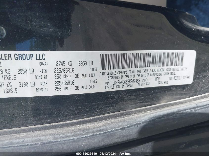 2011 Dodge Grand Caravan Express VIN: 2D4RN4DG9BR707486 Lot: 39639310