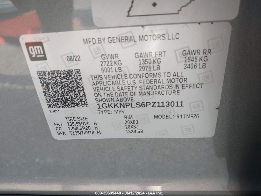 2023 GMC Acadia Fwd Denali VIN: 1GKKNPLS6PZ113011 Lot: 39639440