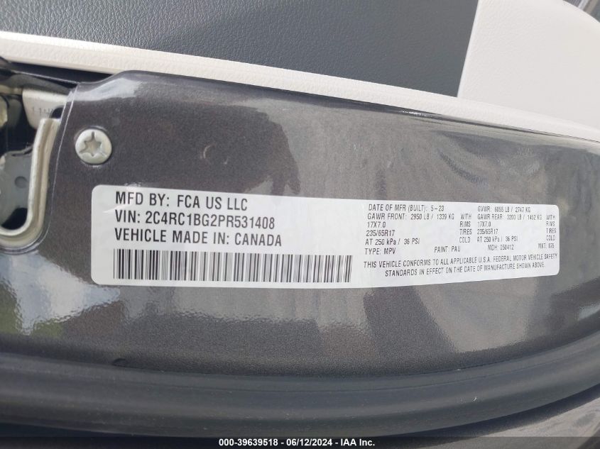 2023 CHRYSLER PACIFICA TOURING L - 2C4RC1BG2PR531408