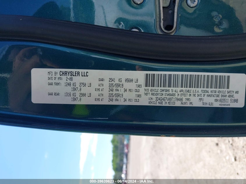 2009 Dodge Journey R/T VIN: 3D4GH67V09T170406 Lot: 39639623