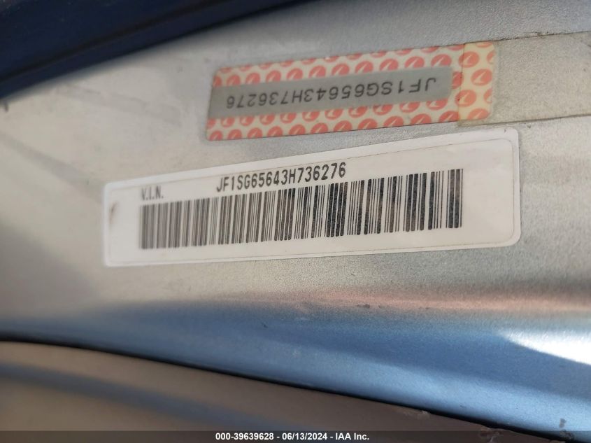 2003 Subaru Forester Xs VIN: JF1SG65643H736276 Lot: 39639628