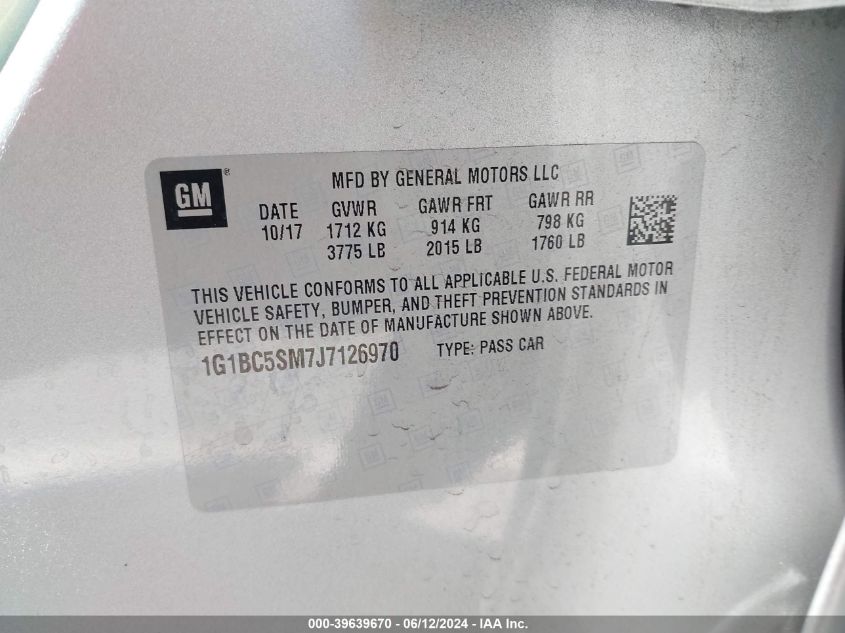 2018 Chevrolet Cruze Ls Auto VIN: 1G1BC5SM7J7126970 Lot: 39639670