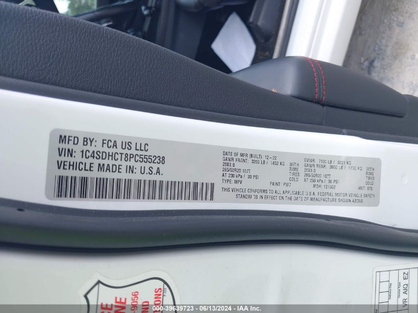 2023 Dodge Durango R/T Plus Rwd VIN: 1C4SDHCT8PC555238 Lot: 39639723