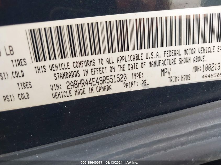 2009 Chrysler Town & Country Lx VIN: 2A8HR44E49R551520 Lot: 39640077