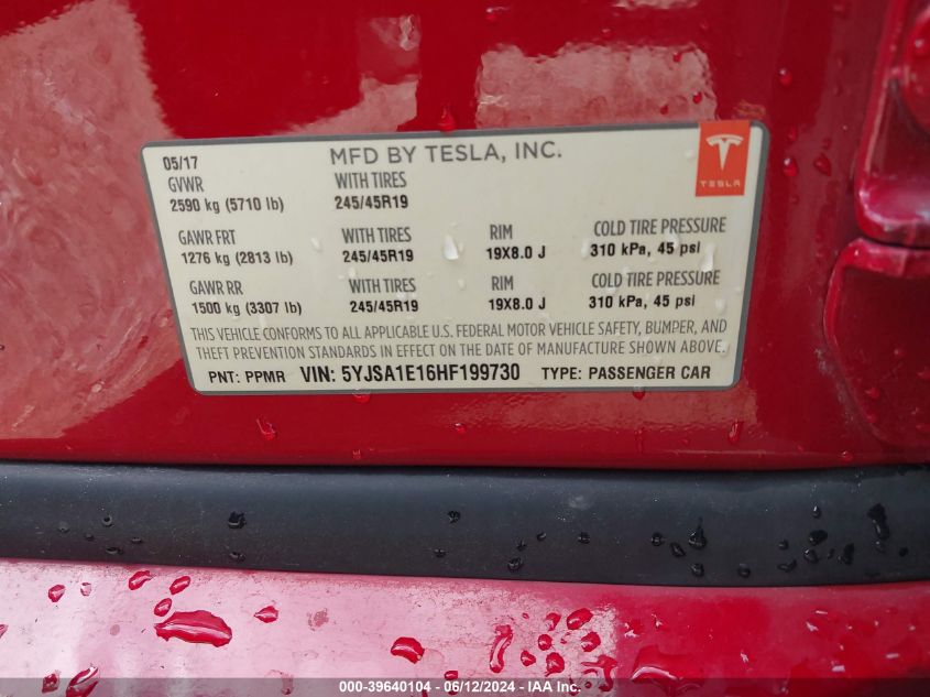 5YJSA1E16HF199730 2017 Tesla Model S 60/75