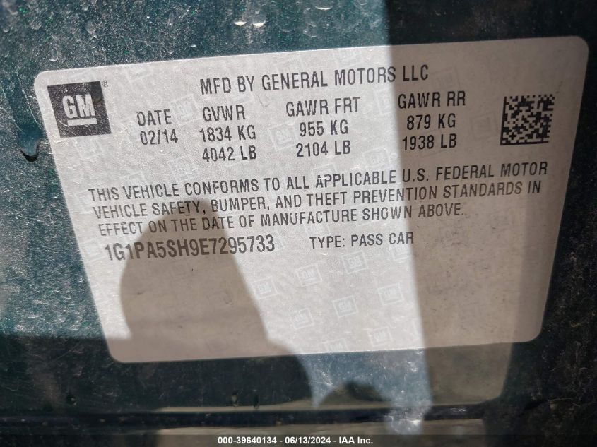 2014 Chevrolet Cruze Ls Auto VIN: 1G1PA5SH9E7295733 Lot: 39640134