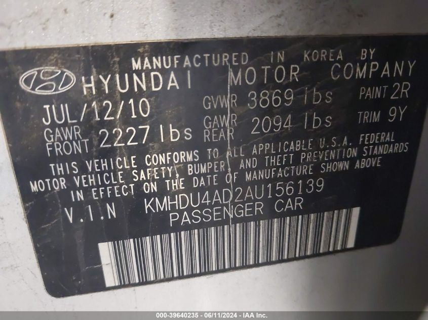 KMHDU4AD2AU156139 | 2010 HYUNDAI ELANTRA