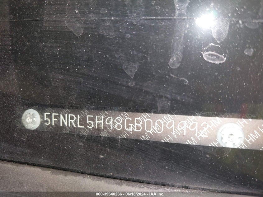 2016 Honda Odyssey Touring/Touring Elite VIN: 5FNRL5H98GB009992 Lot: 39640266