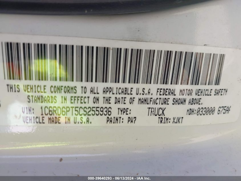 2012 Ram 1500 Laramie Longhorn/Limited Edition VIN: 1C6RD6PT5CS255936 Lot: 39640293