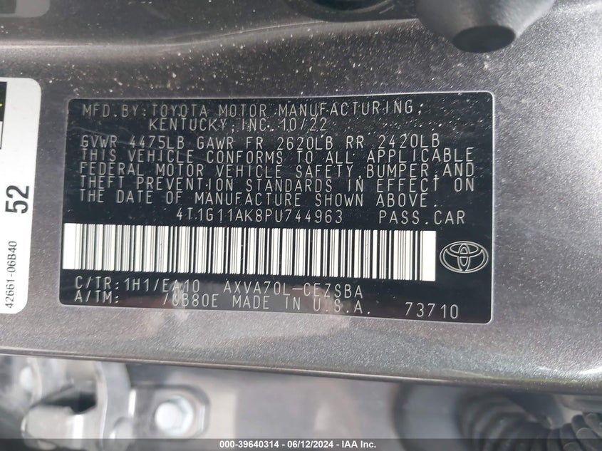 2023 TOYOTA CAMRY SE - 4T1G11AK8PU744963