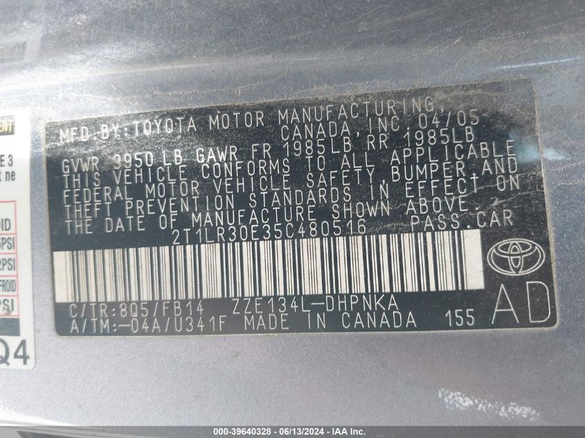 2T1LR30E35C480516 2005 Toyota Matrix Xr