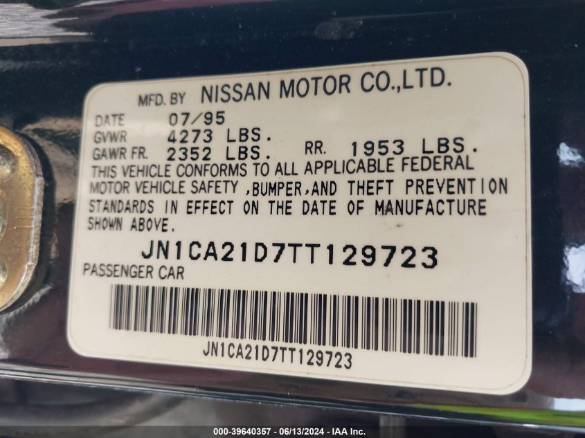 1996 Nissan Maxima Gle/Gxe/Se VIN: JN1CA21D7TT129723 Lot: 39640357