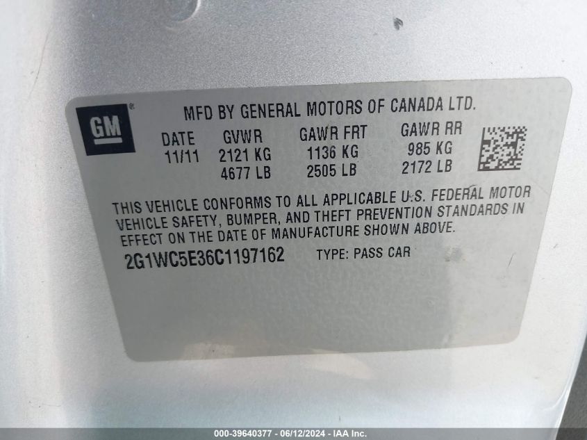 2012 Chevrolet Impala Ltz VIN: 2G1WC5E36C1197162 Lot: 39640377