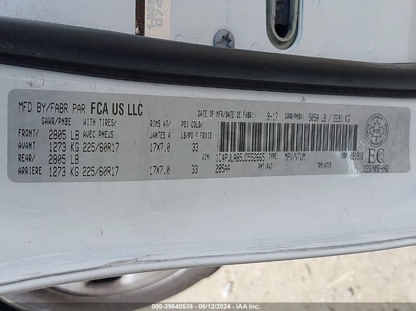 2018 Jeep Cherokee Sport VIN: 1C4PJLAB5JD552665 Lot: 39640539