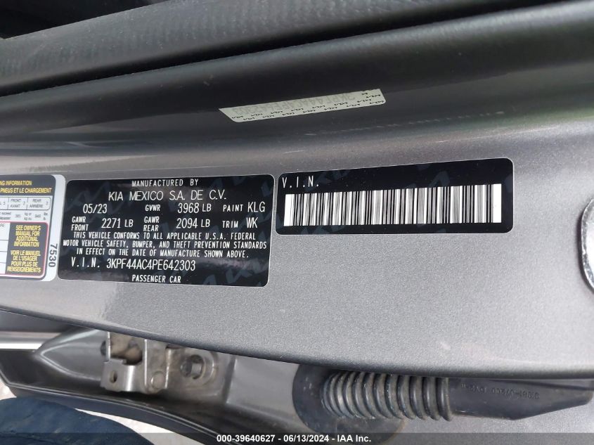 2023 Kia Forte Gt VIN: 3KPF44AC4PE642303 Lot: 39640627