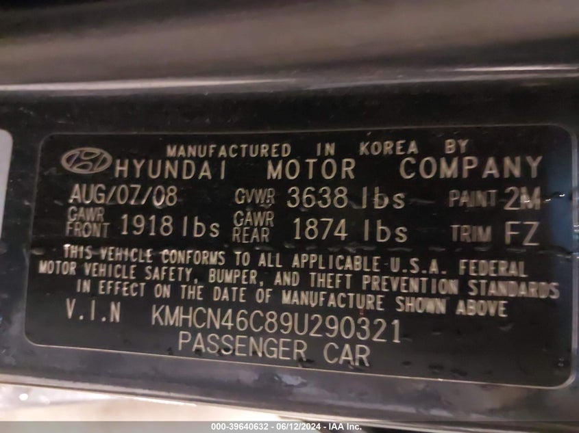 2009 Hyundai Accent Gls VIN: KMHCN46C89U290321 Lot: 39640632