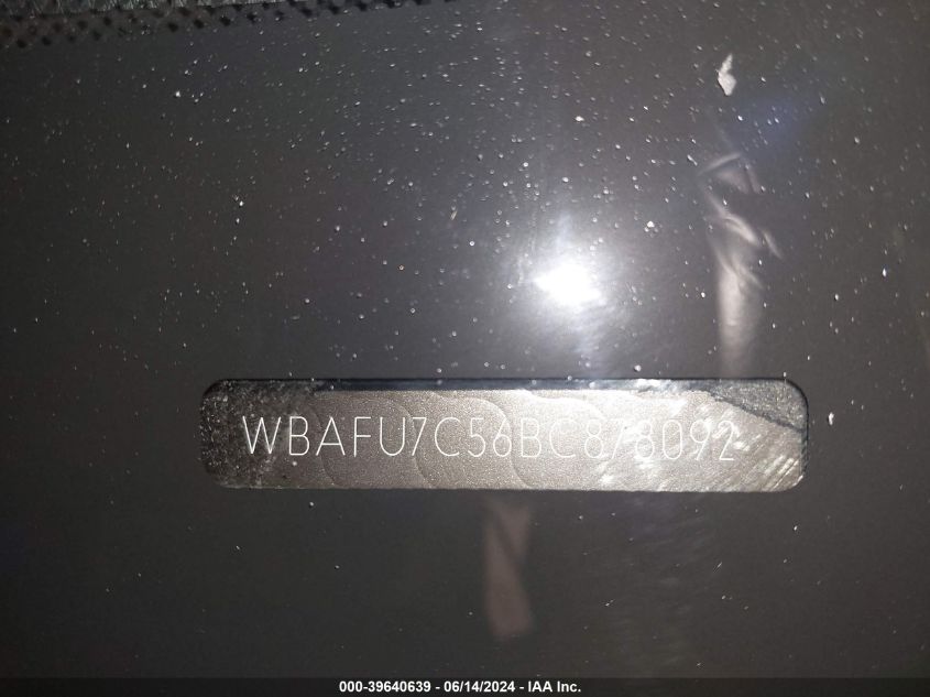 2011 BMW 535I xDrive VIN: WBAFU7C56BC878092 Lot: 39640639