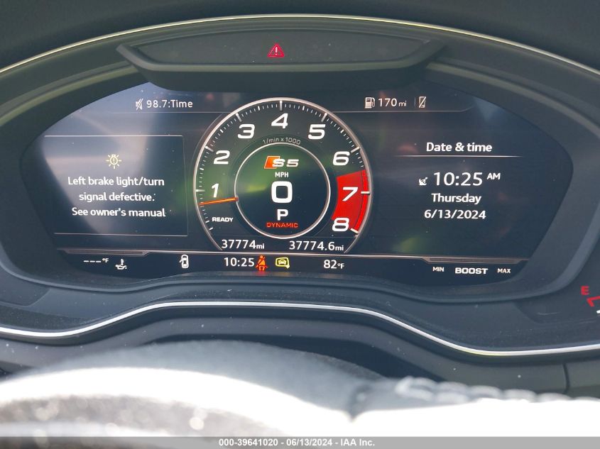 2019 Audi S5 3.0T Premium VIN: WAUC4CF59KA090989 Lot: 39641020